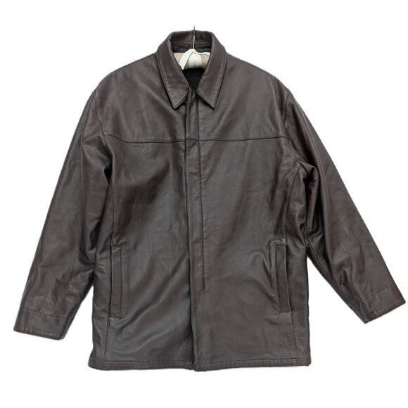 Men's Reversible Leather Jacket Coat Brown Wool Alberto Zimni Size XL